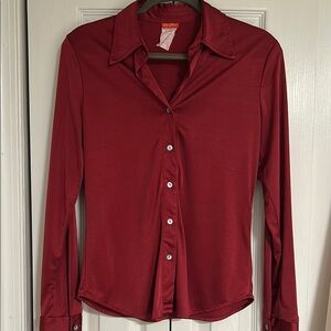 Y2K Rich Cranberry Satin Button-Up Blouse